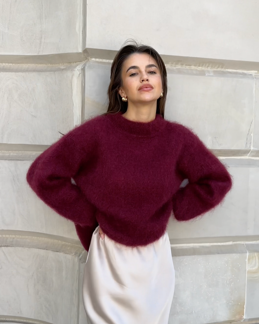 Norvielle Damen Mohair Pullover Kuschelig Beige