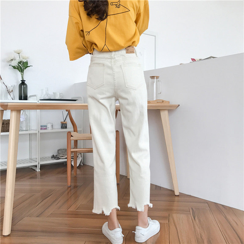 Damen Weite Jeans Fransenabschluss