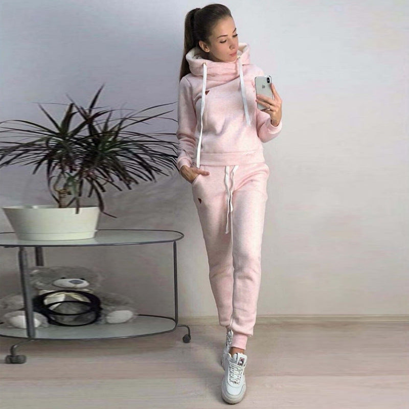 Damen Hoodie Jogginghose Set Baumwolle Bequem Grau