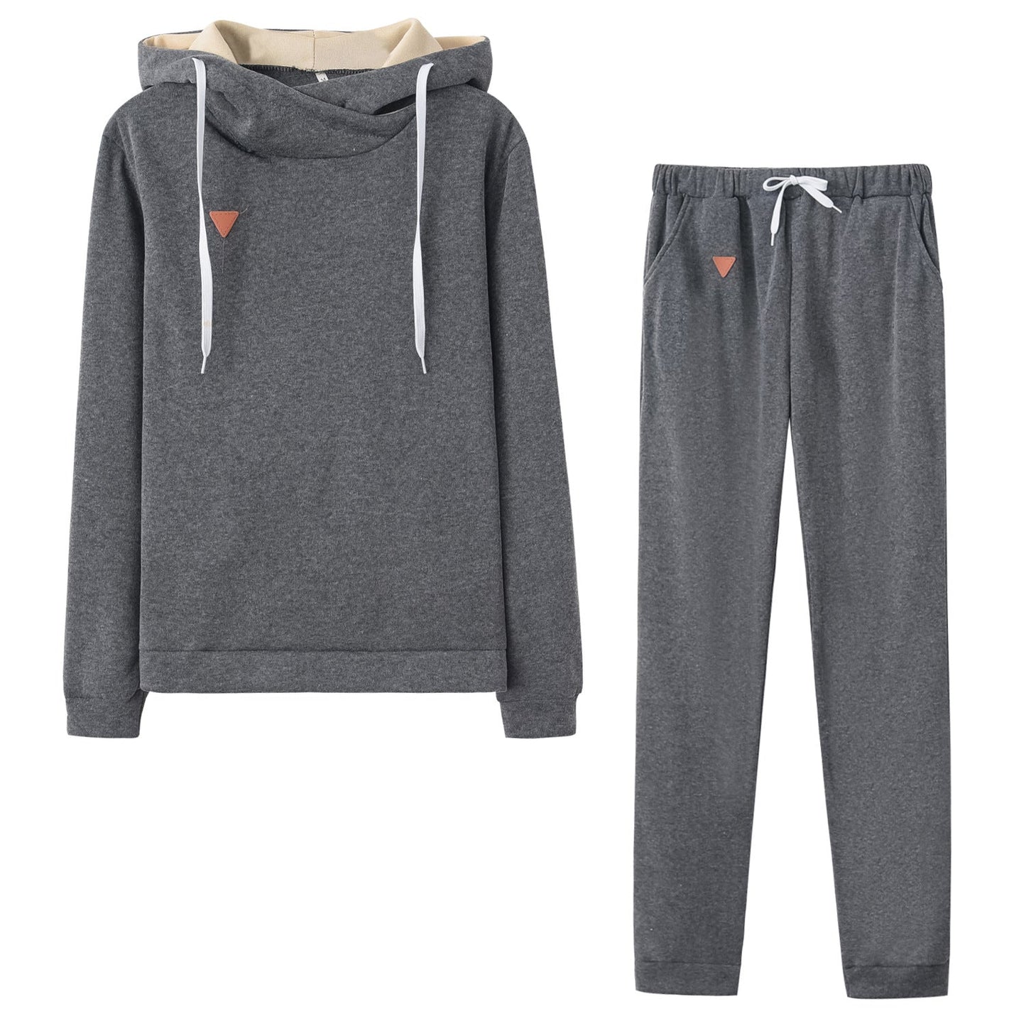 Damen Hoodie Jogginghose Set Baumwolle Bequem Grau