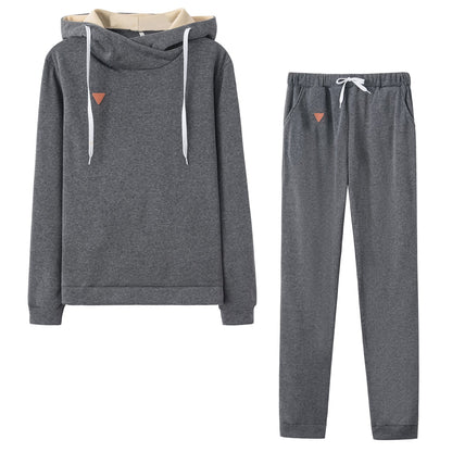 Damen Hoodie Jogginghose Set Baumwolle Bequem Grau