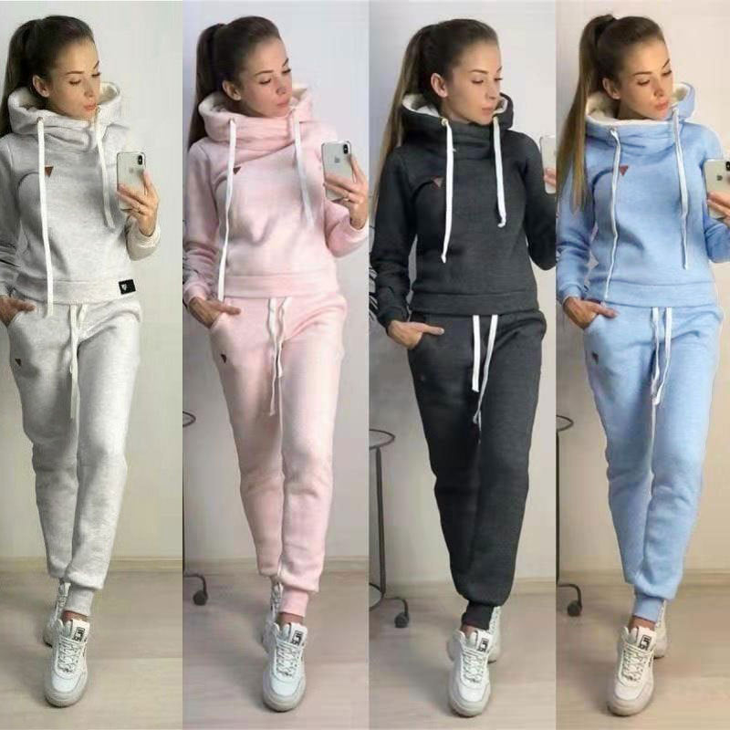 Damen Hoodie Jogginghose Set Baumwolle Bequem Grau - Norvielle