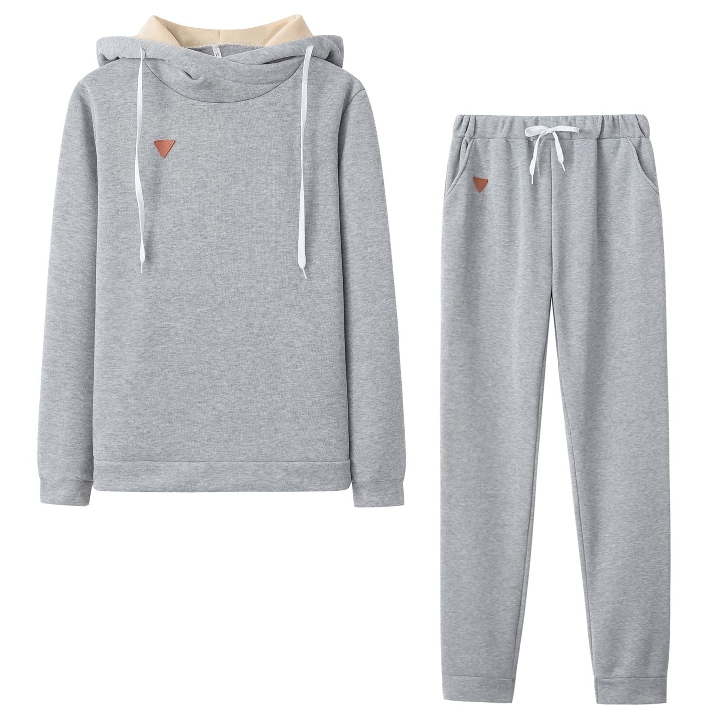 Damen Hoodie Jogginghose Set Baumwolle Bequem Grau