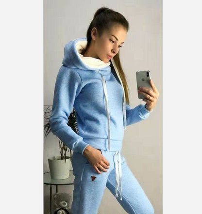 Damen Hoodie Jogginghose Set Baumwolle Bequem Grau