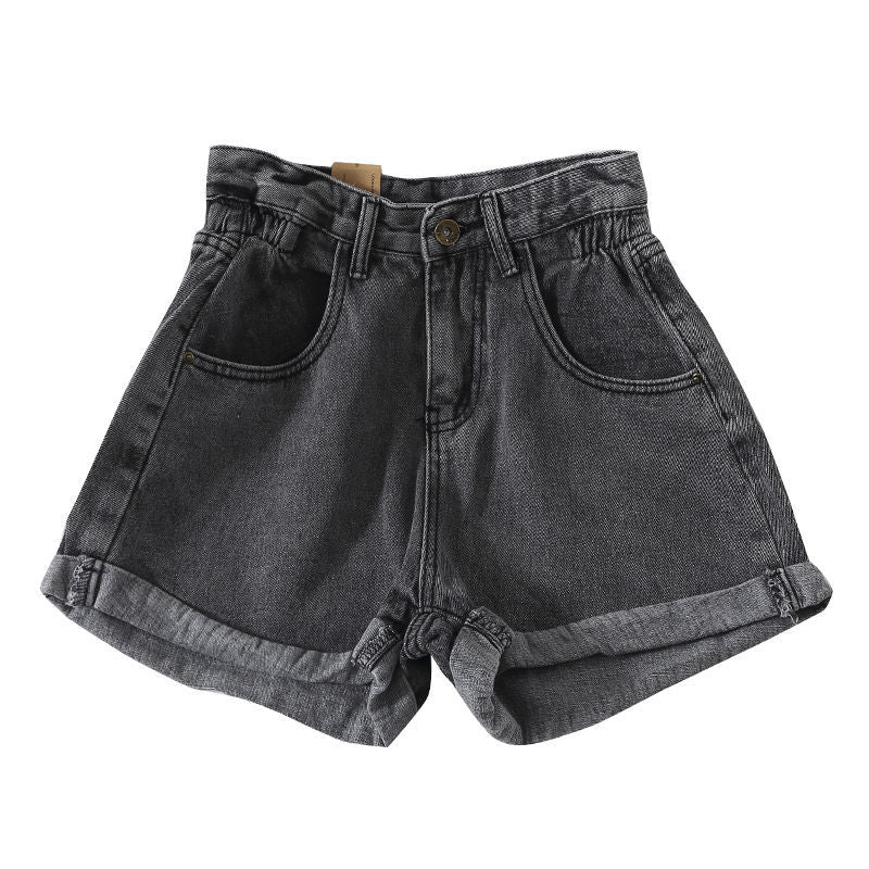 Damen High-Waist Denim-Shorts Elastisch Umschlagbarer Saum