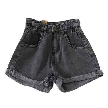 Damen High-Waist Denim-Shorts Elastisch Umschlagbarer Saum