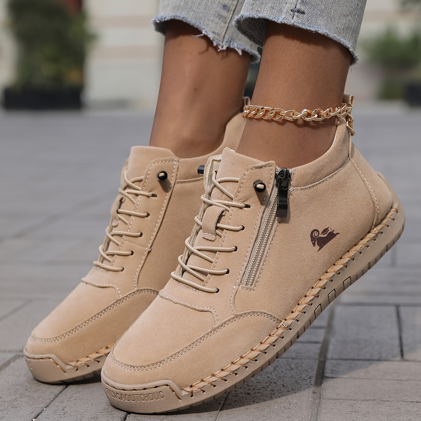 Damen Bequeme Schnürschuhe Reißverschluss