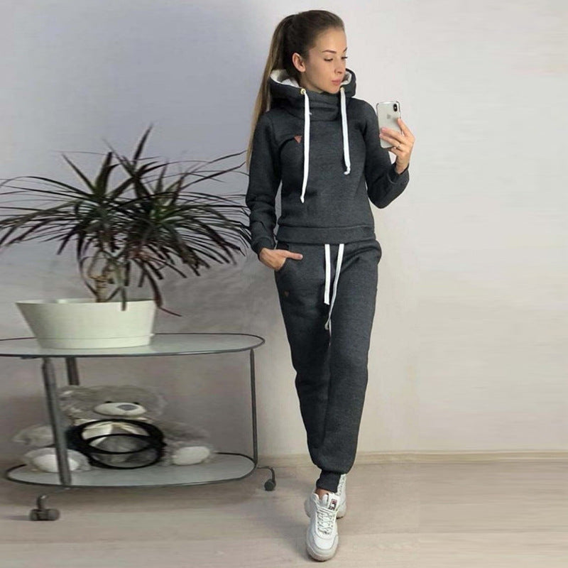 Damen Hoodie Jogginghose Set Baumwolle Bequem Grau