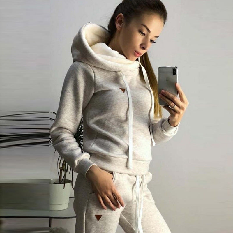 Damen Hoodie Jogginghose Set Baumwolle Bequem Grau