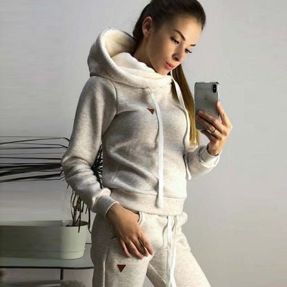 Damen Hoodie Jogginghose Set Baumwolle Bequem Grau