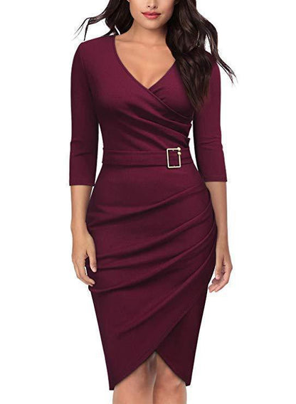Damen Wickelkleid Raffungselemente Eleganter Gürtel Norvielle