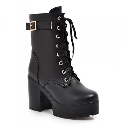 Norvielle Damen Stiefel Schnürung Leder