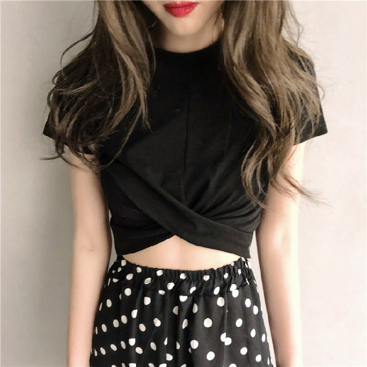 Damen Cropped T-Shirt Raffinierter Knoten Eleganter Schnitt