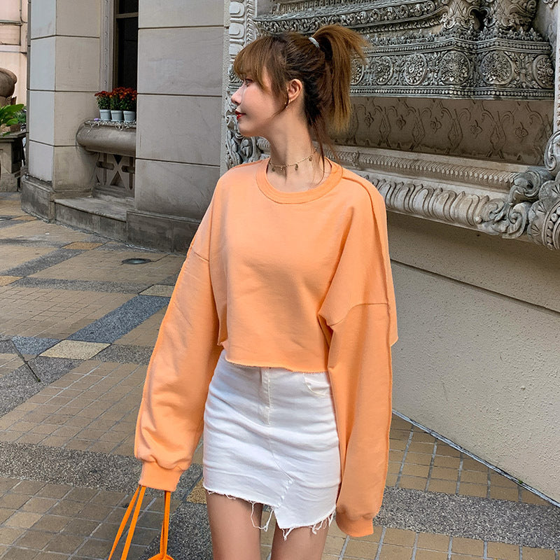 Damen Cropped Sweatshirt Weiter Schnitt Bequem Grau - Norvielle