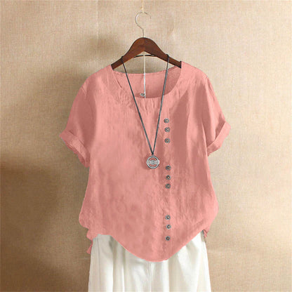 Damen Bluse Kurzarm Zierknöpfe - Norvielle
