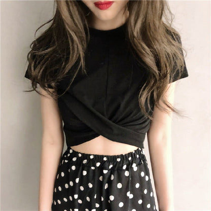 Damen Cropped T-Shirt Raffinierter Knoten Eleganter Schnitt