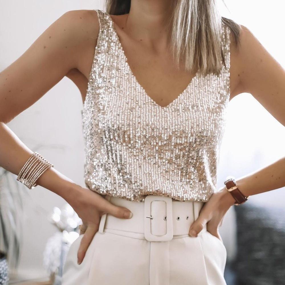 Glitzerndes Damen Pailletten Festtagstil Gold