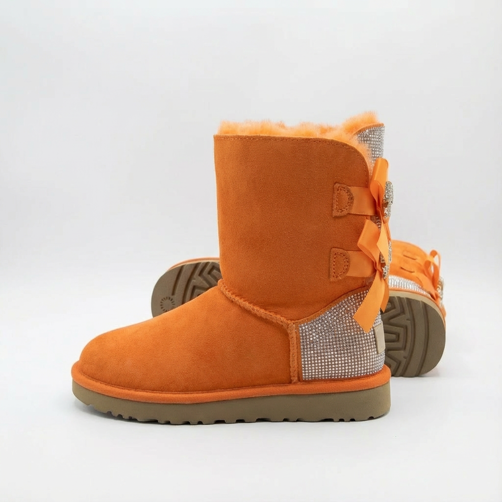 Damen Winterstiefel Wildleder Glitzer Schleifen