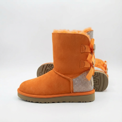 Damen Winterstiefel Wildleder Glitzer Schleifen