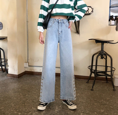 Damen Weite Jeans Dekorative Knöpfe