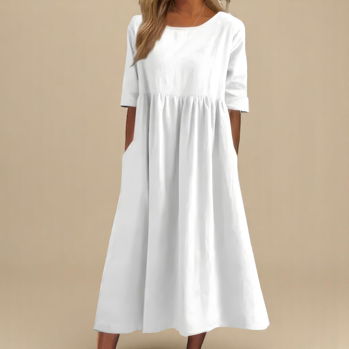 Damen Baumwollkleid Luftig Weiß