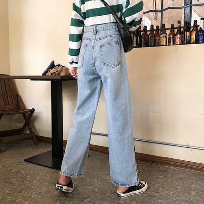 Damen Weite Jeans Dekorative Knöpfe