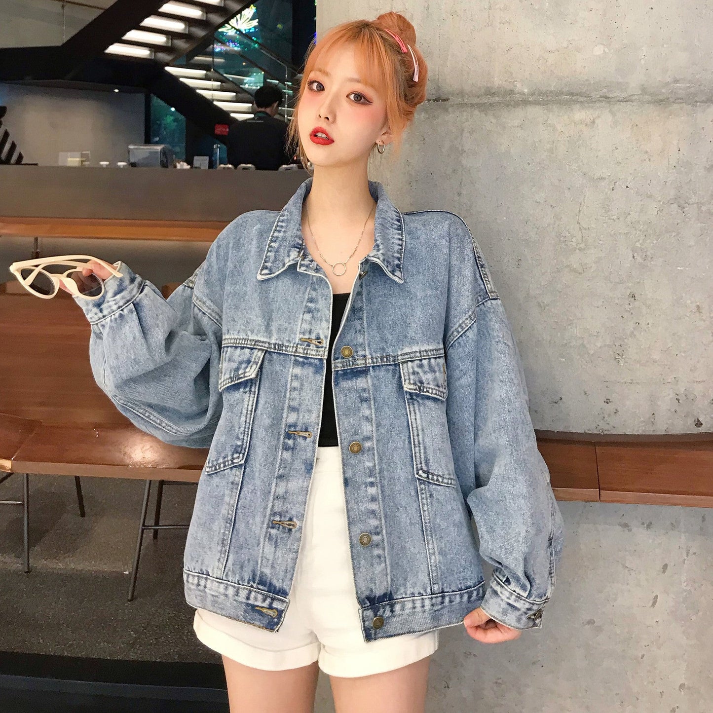 Damen Oversized Denimjacke mit Taschen