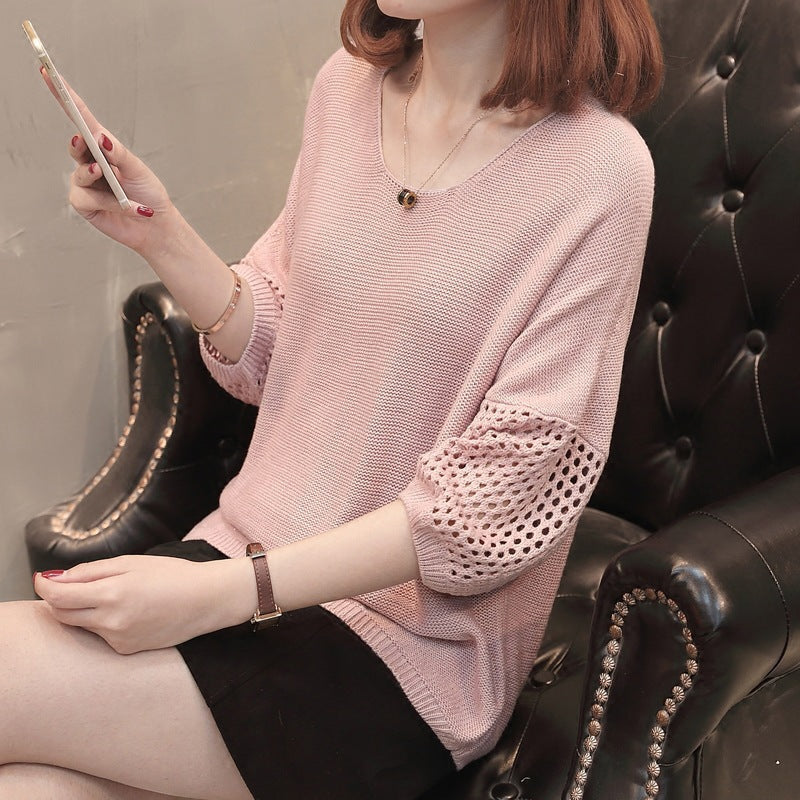 Damen Strickpullover Luftige Ärmel Häkelmuster Norvielle