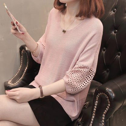 Damen Strickpullover Luftige Ärmel Häkelmuster Norvielle