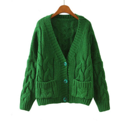 Damen Grobstrick Cardigan V-Ausschnitt mit Taschen Norvielle