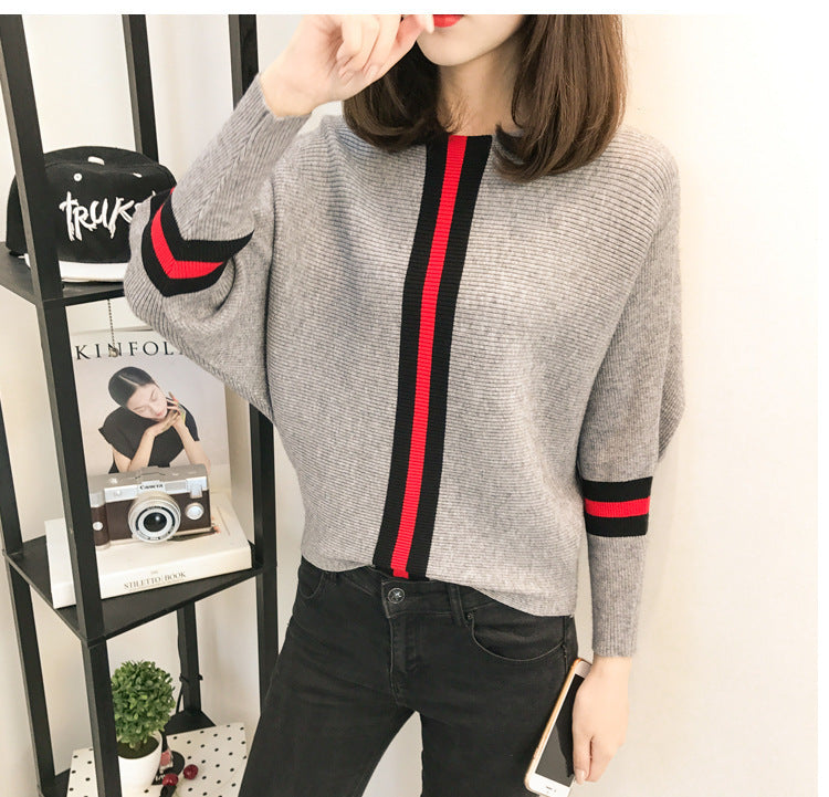 Damen Oversized Strickpullover Dekorative Streifen Norvielle