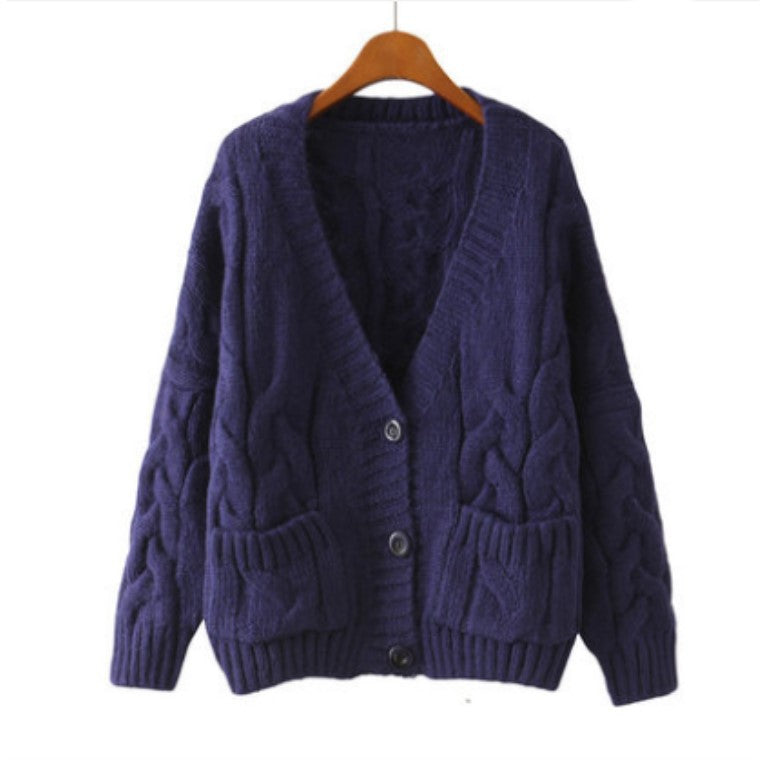 Damen Grobstrick Cardigan V-Ausschnitt mit Taschen Norvielle