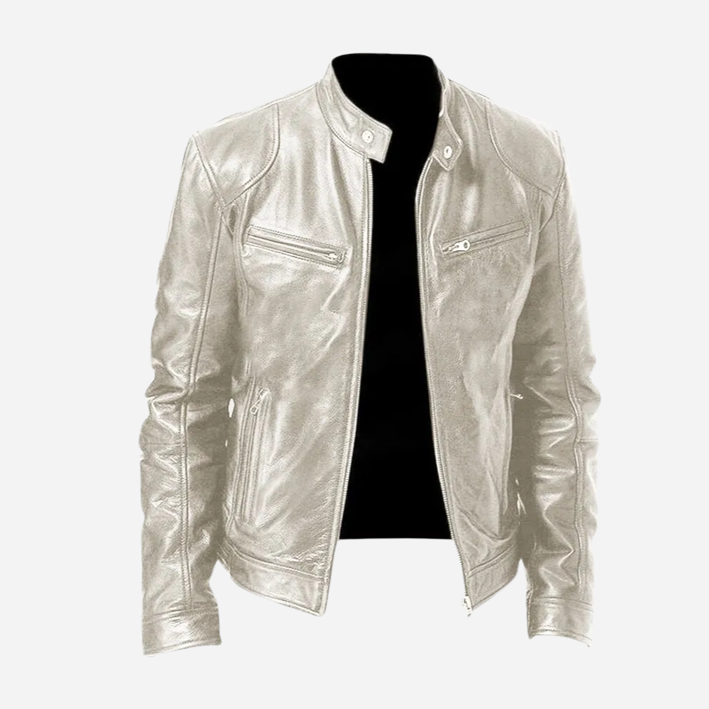 Herren Lederjacke Biker-Style Dunkelblau