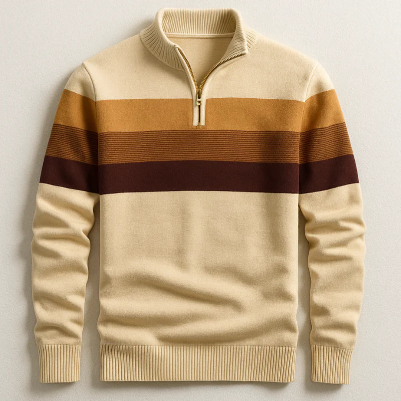 Herren Halbzippullover Modernes Streifen-Design Warm Beige