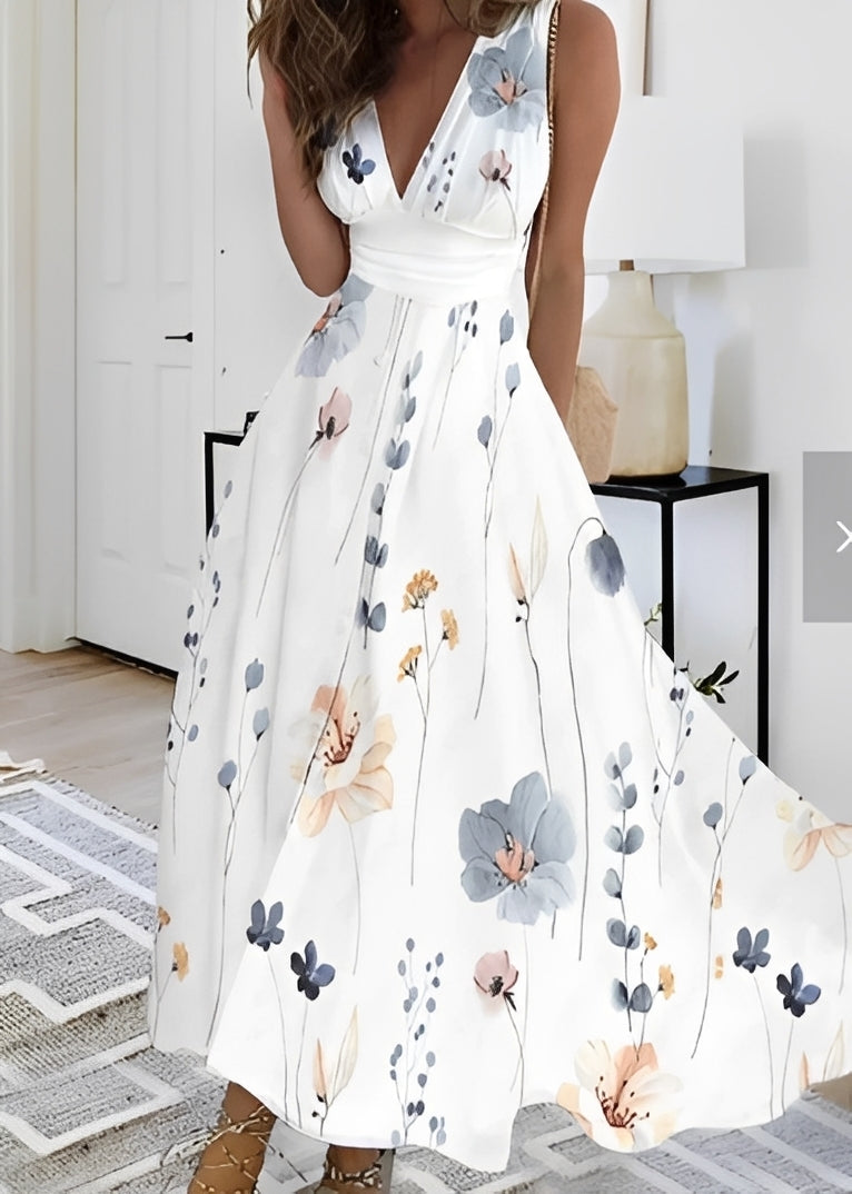Damen Maxikleid Floralmuster Elegantes Seidenkleid Blumenmuster