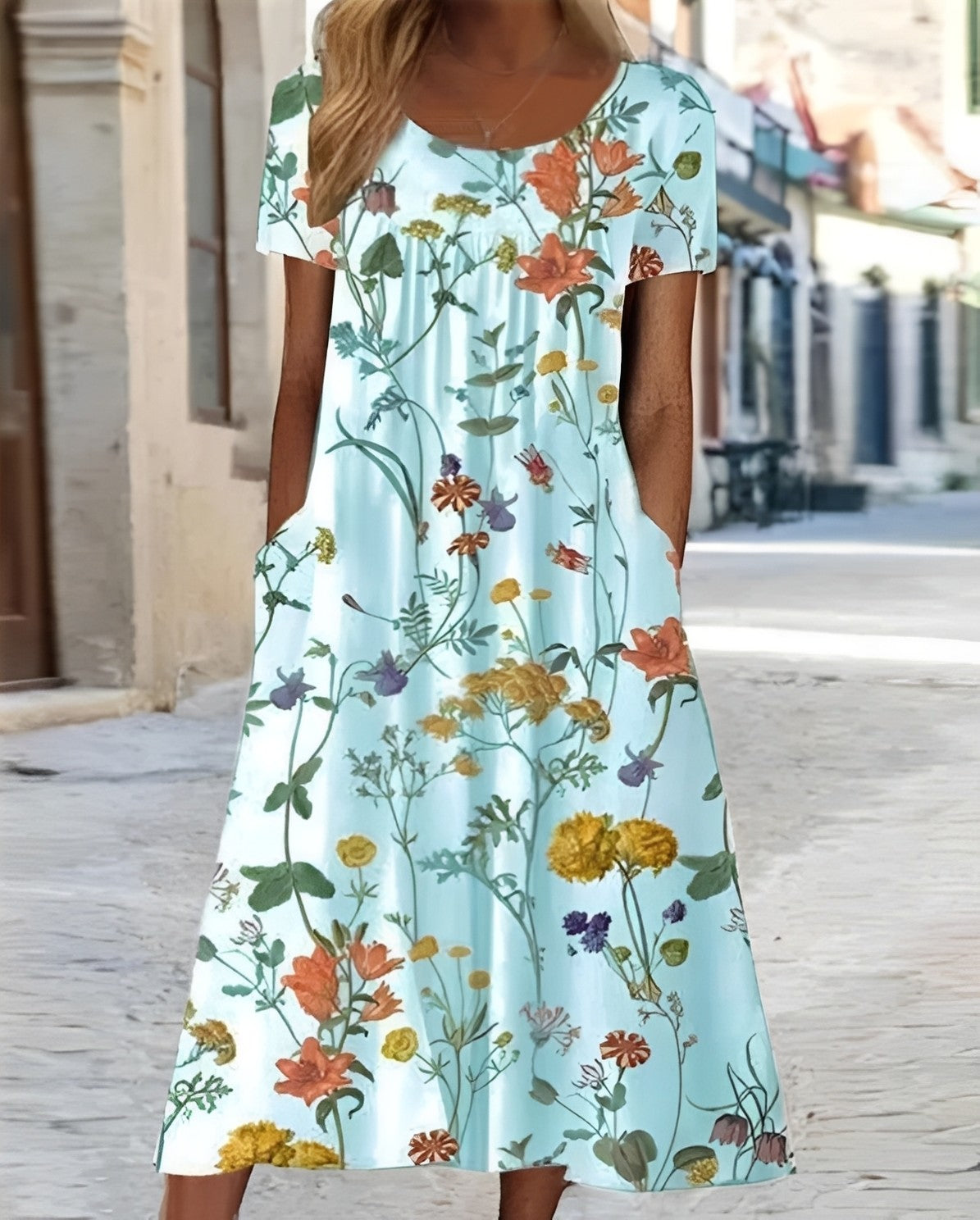 Damen Swingkleid Blumenmuster Baumwolle Leicht Rosa