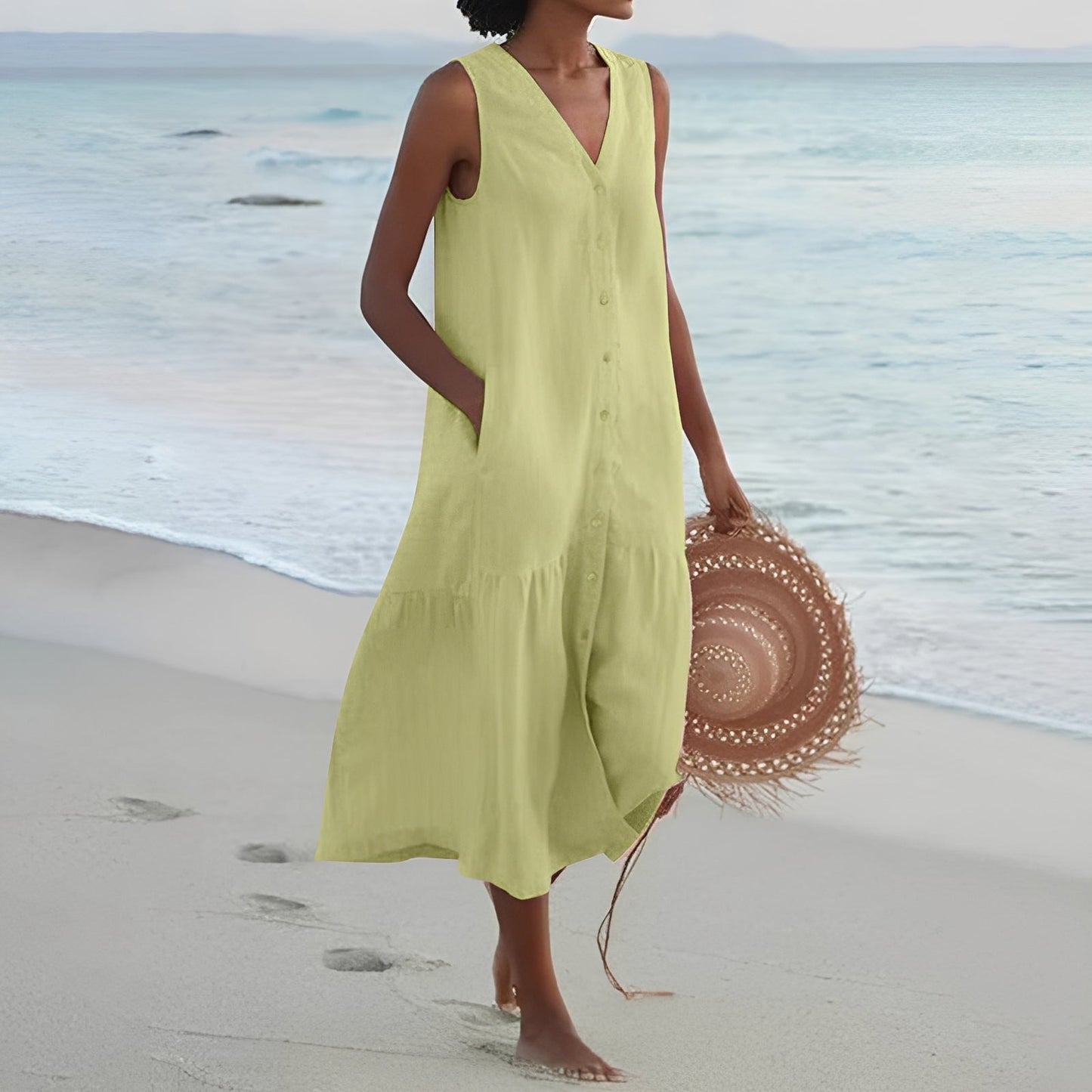 Damen Langkleid V-Ausschnitt Lässig - Norvielle