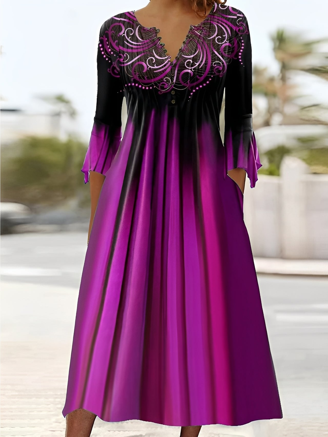 Damen Midikleid 3/4-Ärmel Elegantes Design