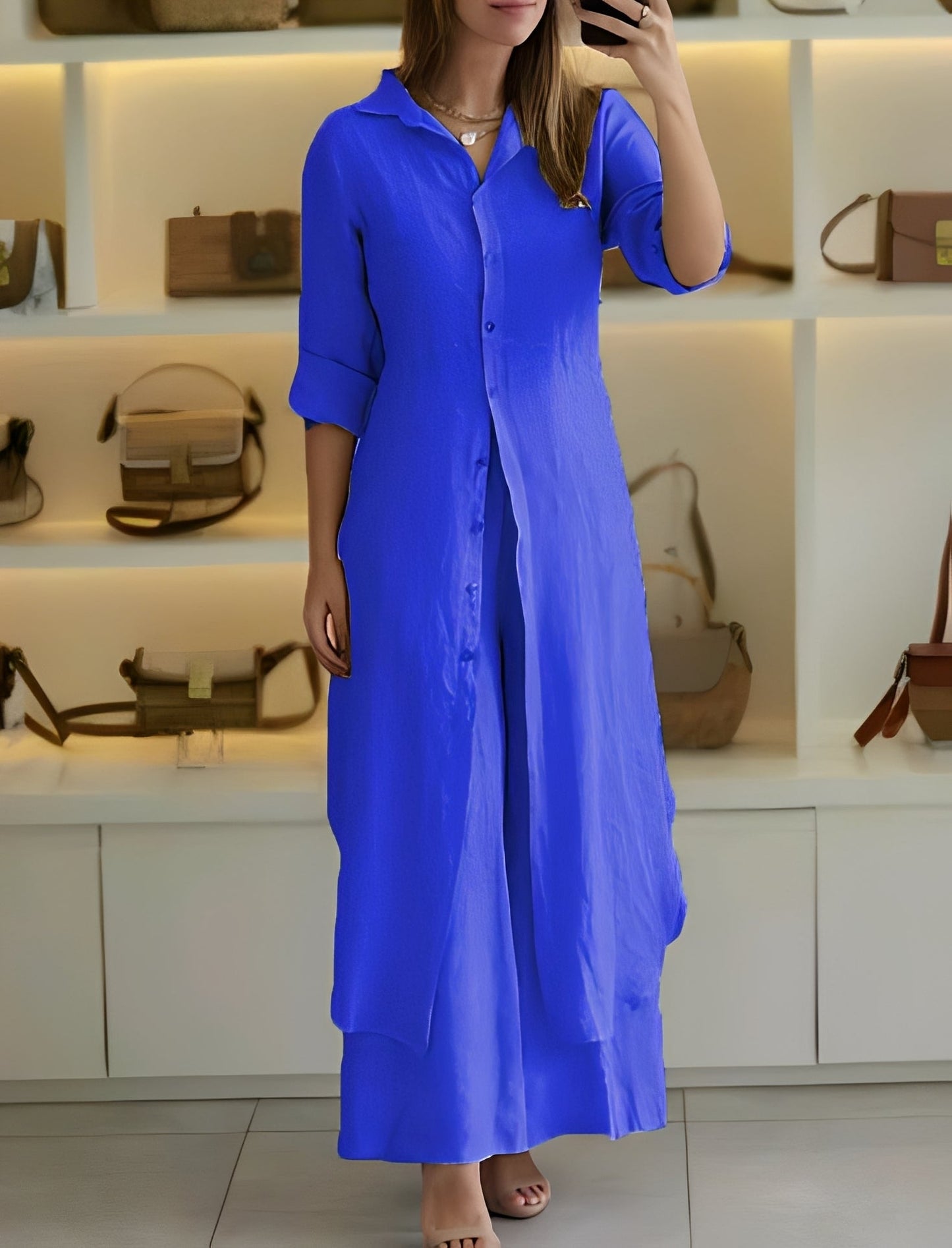 Damen Freizeit Set Langhemd Hose Leicht