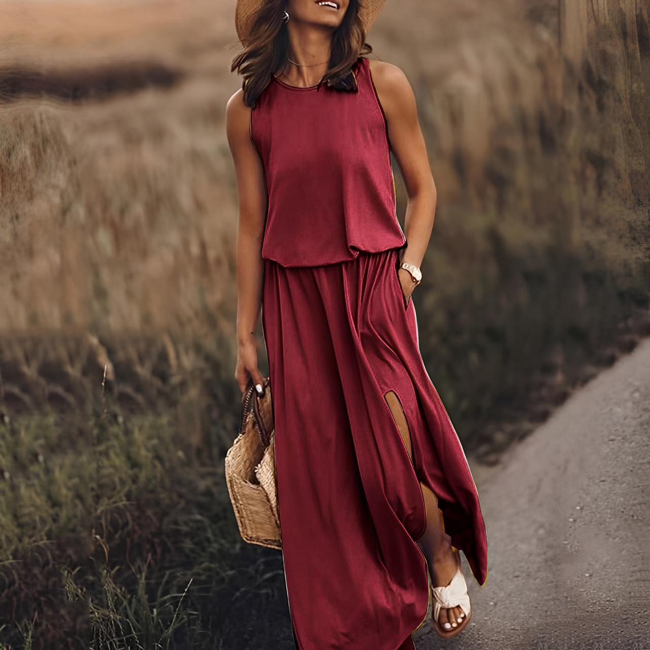 Agnes Damen Ärmelloses Maxikleid