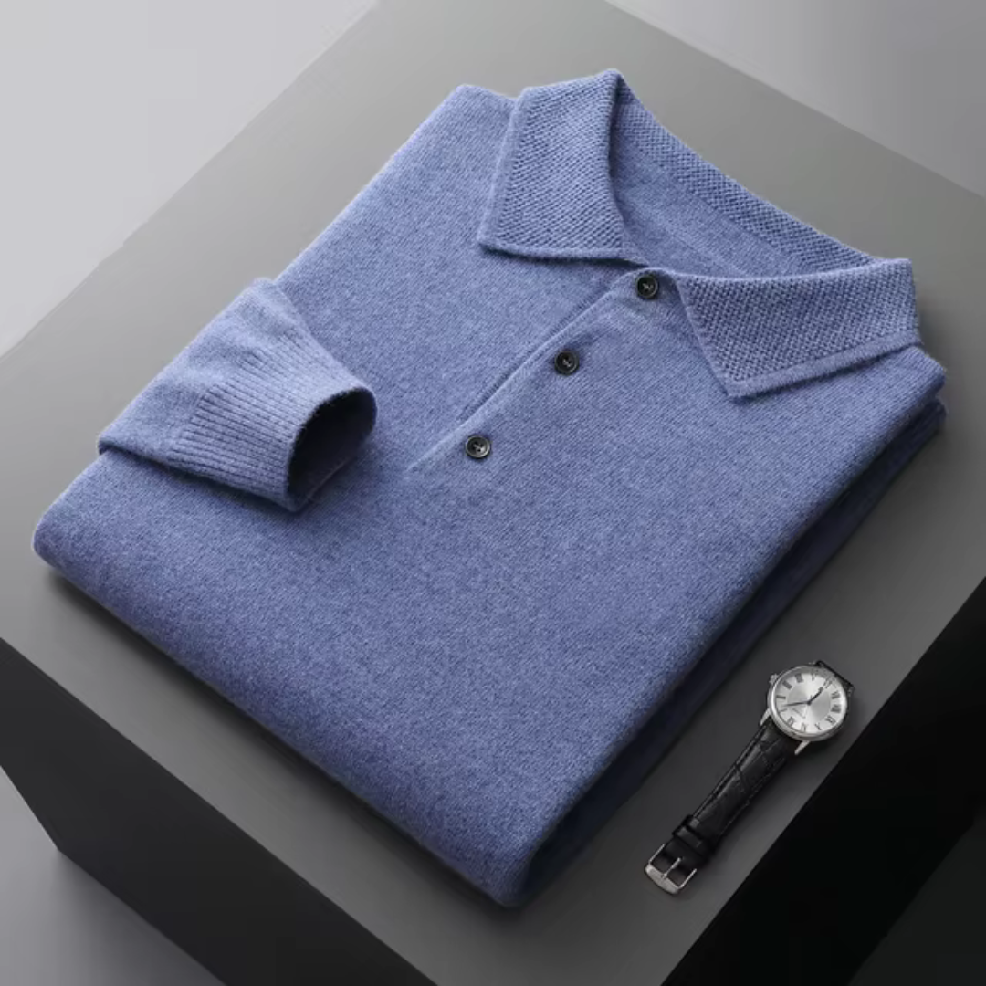 Herren Polo Pullover Strick Langarm Beige - Norvielle