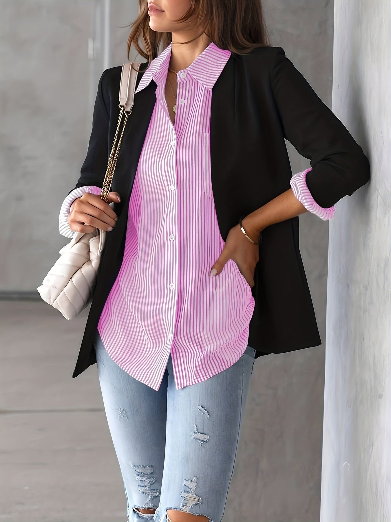 Damen Langarmshirt Streifen Baumwolle Relaxed Fit