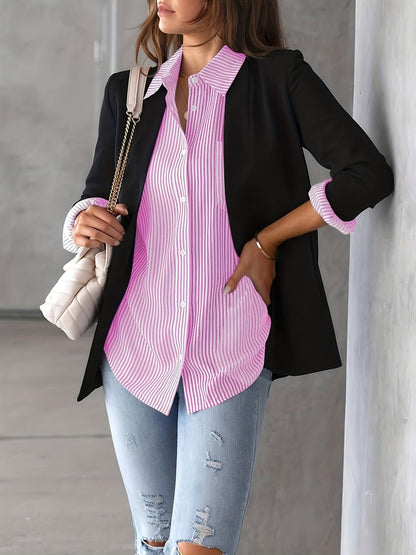 Damen Langarmshirt Streifen Baumwolle Relaxed Fit