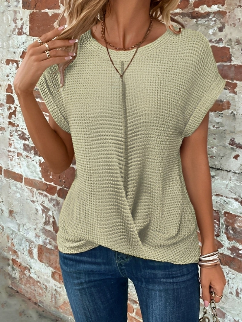 Damen Waffelshirt Kurzärmelig Weiß