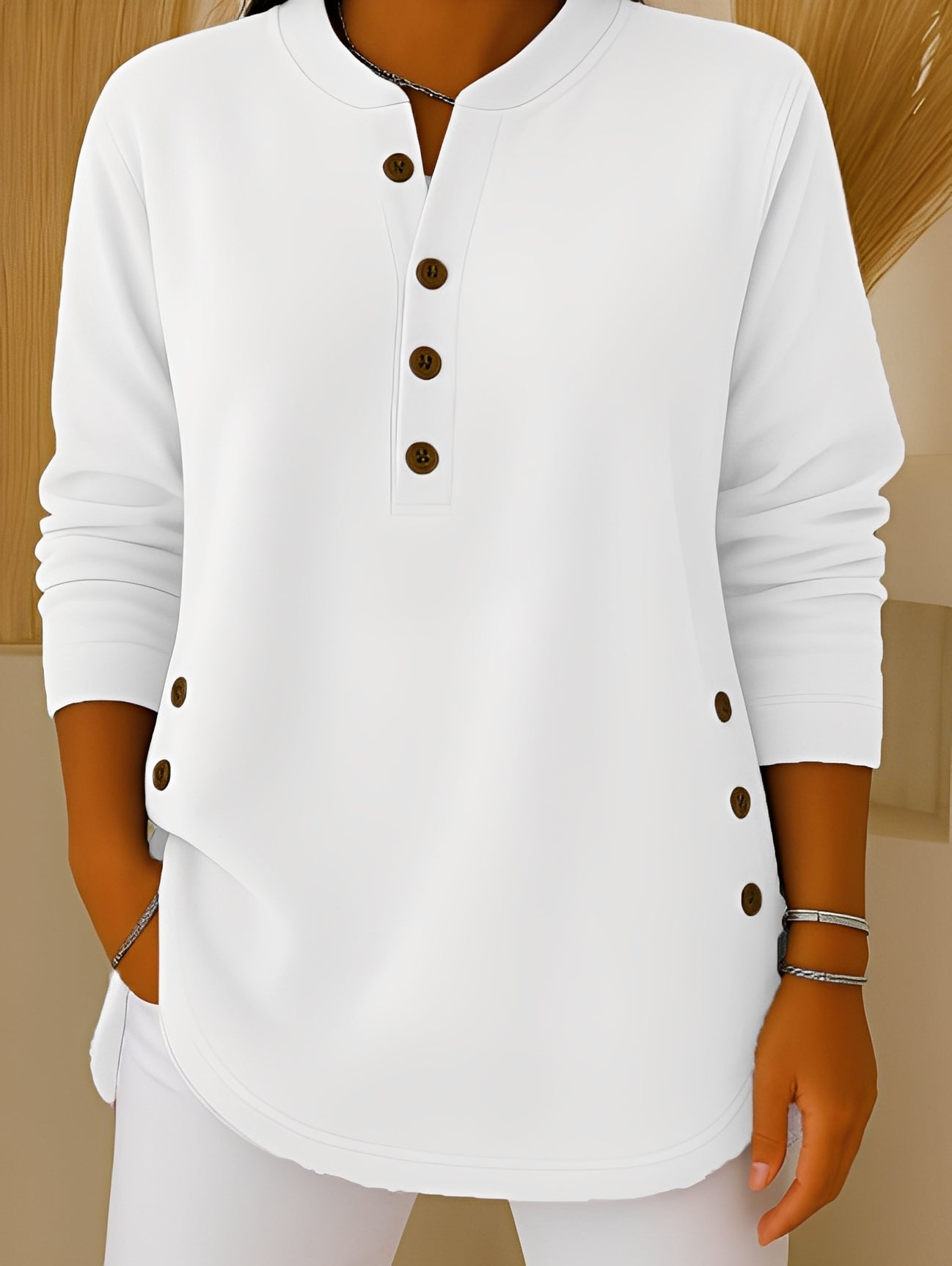 Damen Pullover Knöpfe Bequem