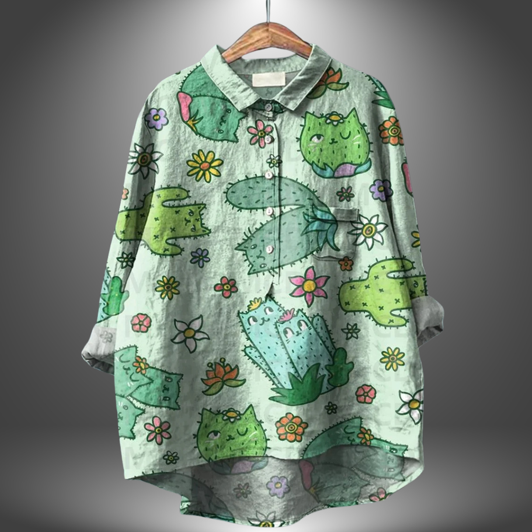 Damen Bluse Langarm Blumenmuster