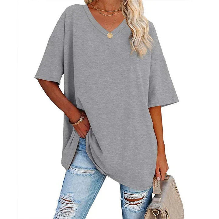 Norvielle Damen V-Ausschnitt T-Shirt Leicht Lockeres Weiss