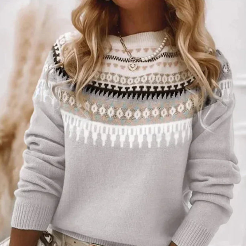 Damen Strickpullover Norweger-Muster Rundhals