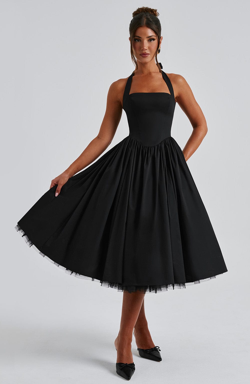 Damen Halterkleid Midi Länge für Hochzeitsgäste