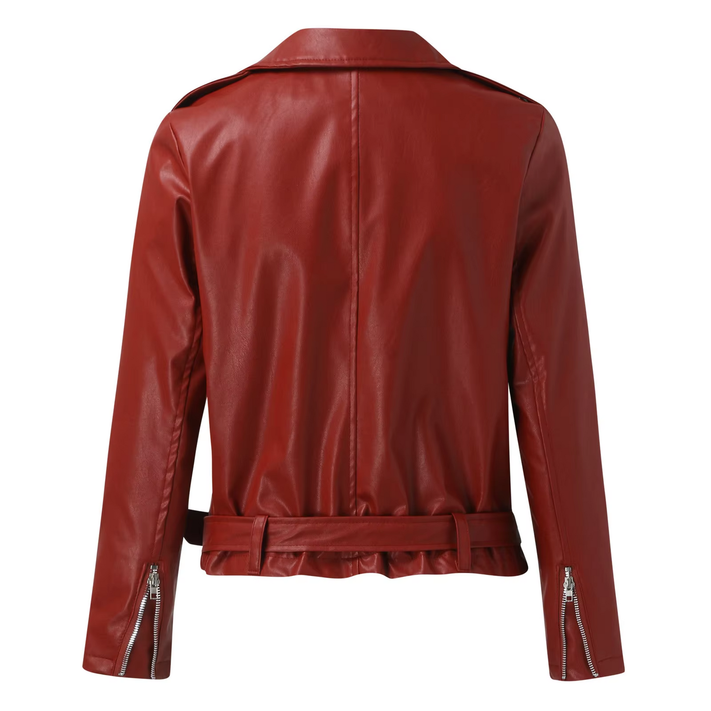 Damen Bikerjacke Leder Gürtel Reißverschluss